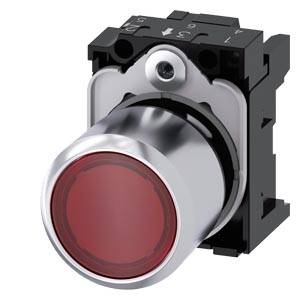 Siemens 3SU12510EB200AA0-Z Y19 – Siemens Pushbutton, compact, with extended stroke (12 mm), 22 mm, round, Metal, red transparent, pus